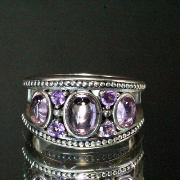 Sterling Silver Amethyst Cabochon Textured Lovely QVC Ring - Picture 4 of 8